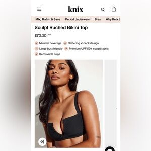 Knix Black Sculpt Ruched Bikini Top